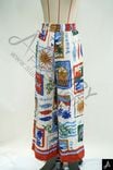 Postal Stamp Print Wide Leg Pants