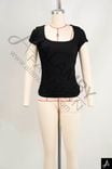 Black Square Neck Cap‑Sleeve Fitted Knit Top