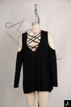 Women's Cold Shoulder Long Sleeve Top With Criss‑Cross Neck