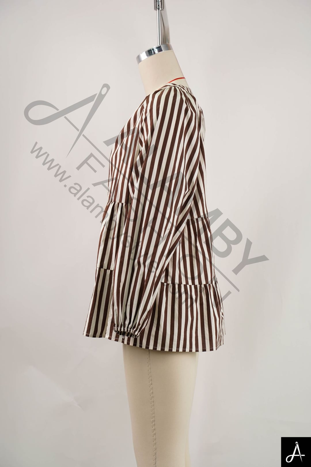 Women V‑Neck Striped Long Sleeve Blouse