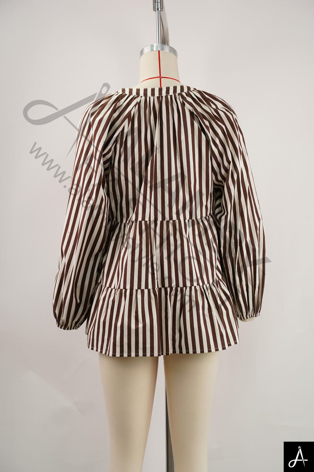 Women V‑Neck Striped Long Sleeve Blouse