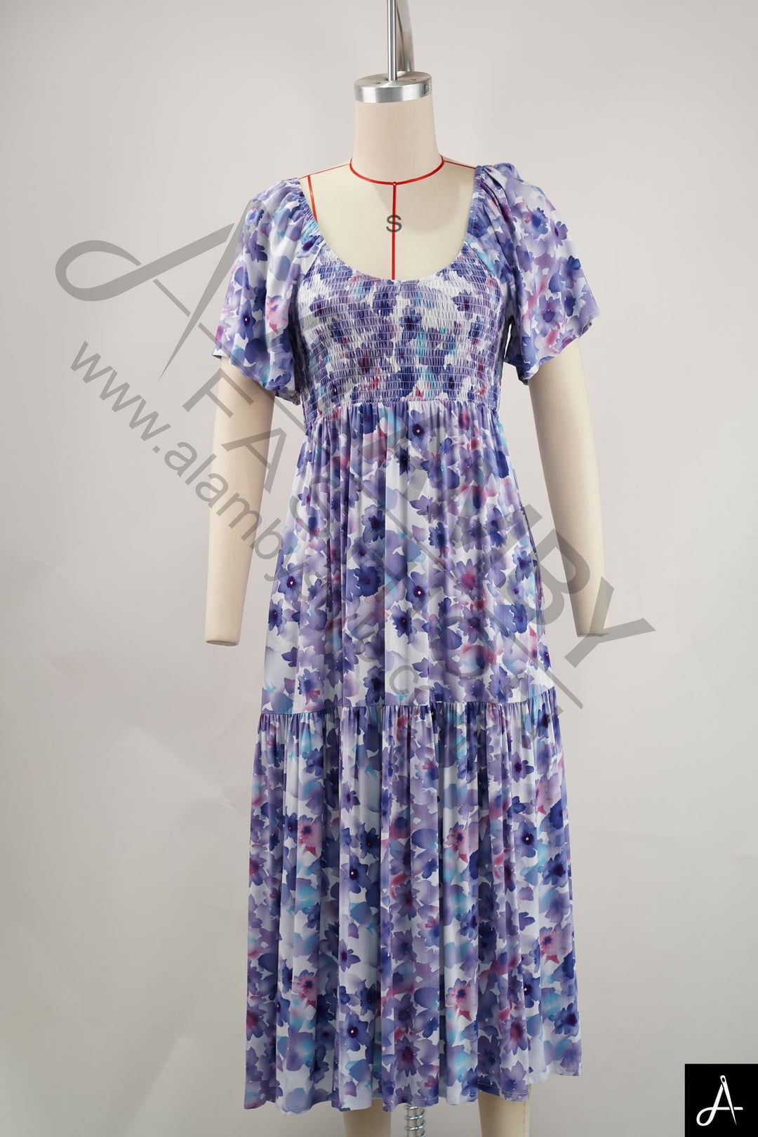 Women Floral Print Puff Sleeve Maxi Dress