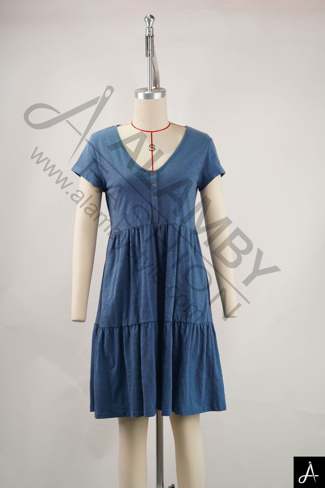 Women V‑Neck Short Sleeve Midi Dress