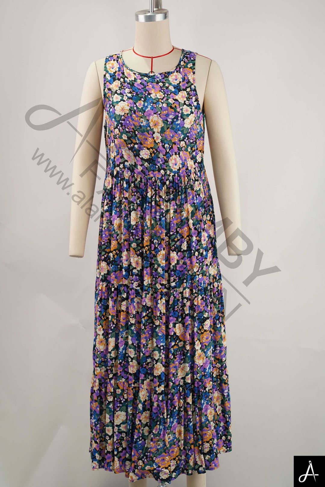 Women Round Neck Sleeveless Floral Print Maxi Dress