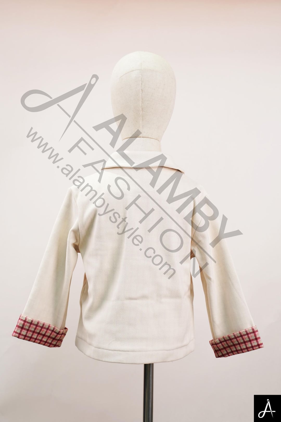 Kids Cream Jacket with Red Plaid Cuff Lining