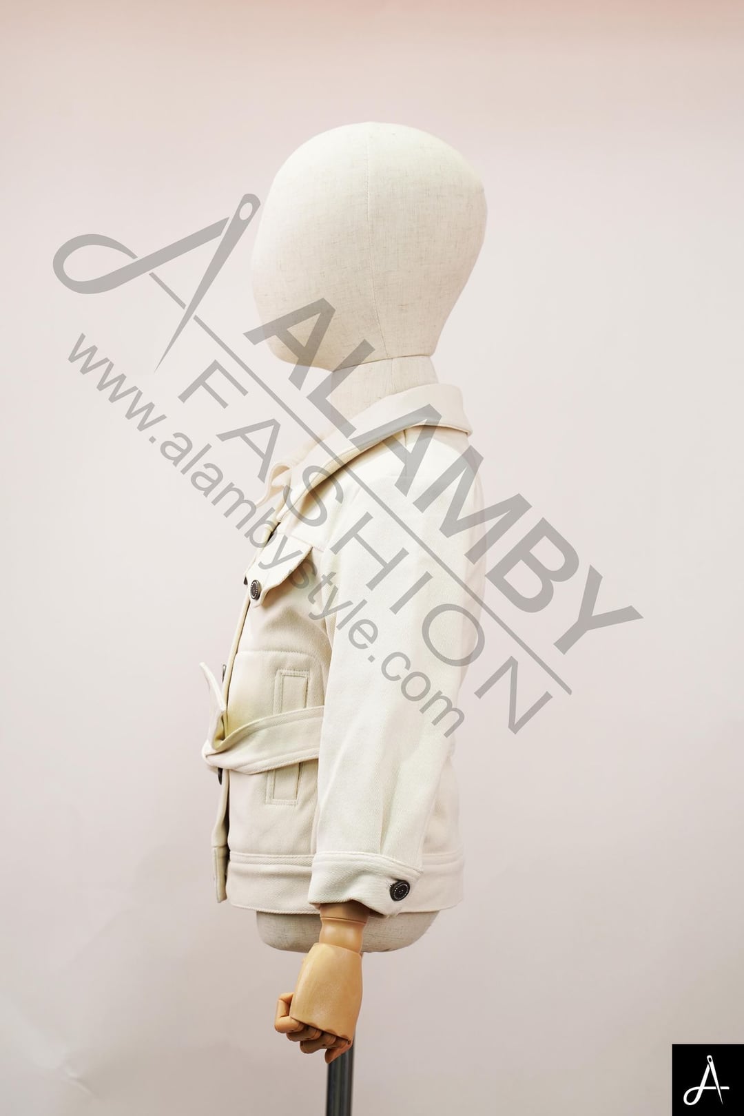 Kids Cream Belted Trucker Jacket