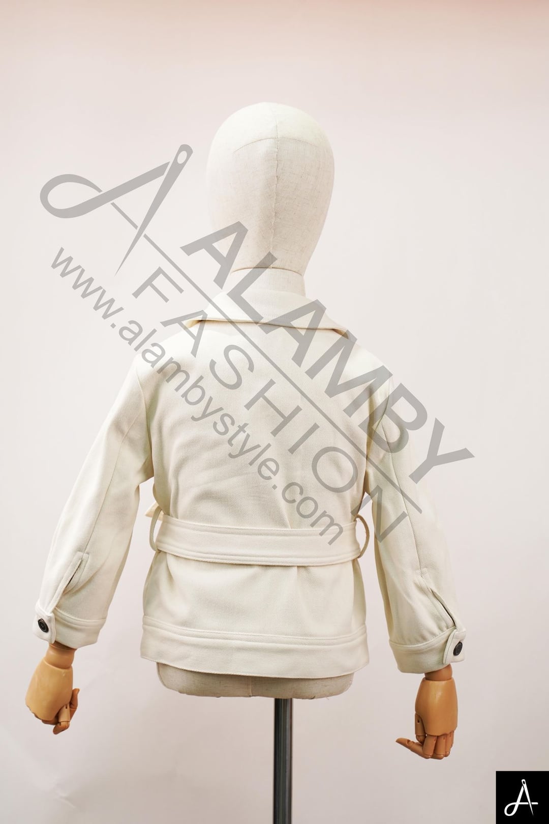 Kids Cream Belted Trucker Jacket