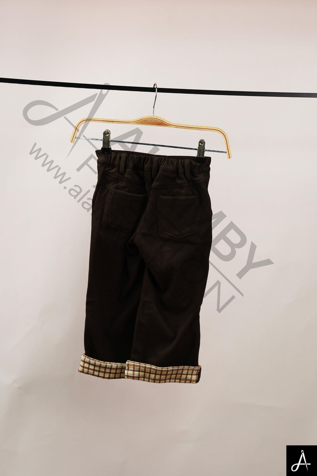 Friendly Kids Brown Wide Leg Pants With Plaid Cuff