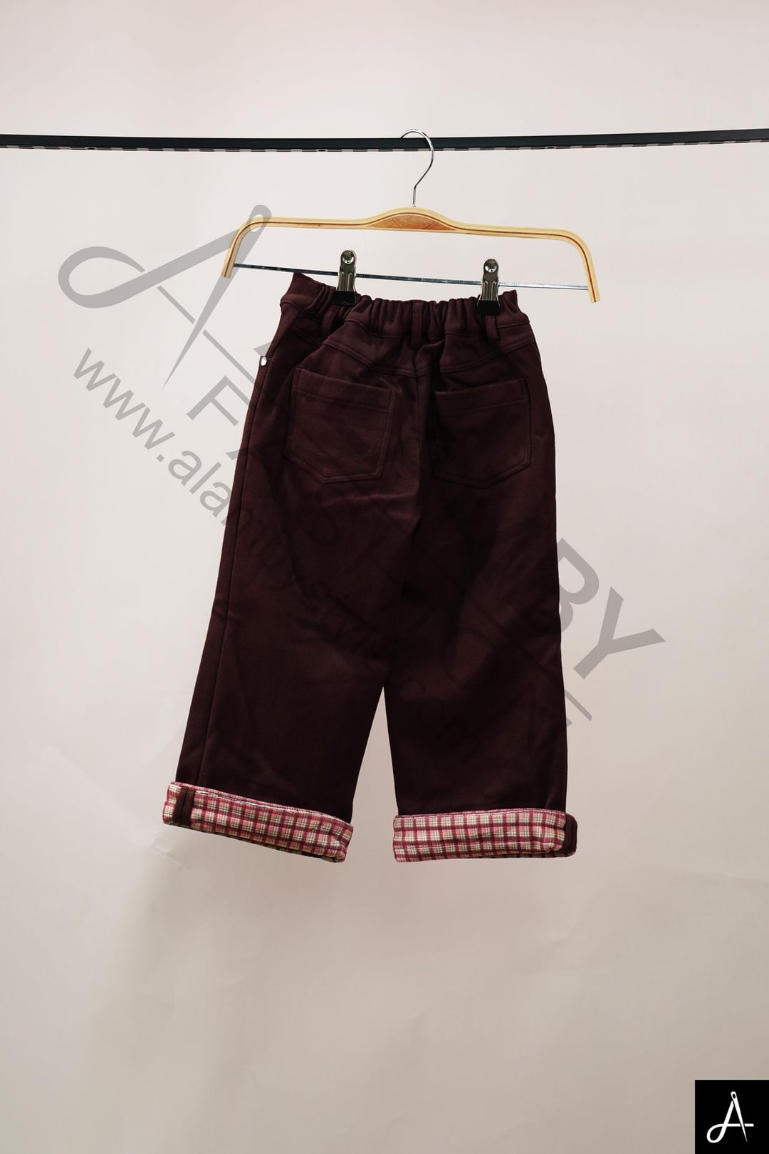 Skin-friendly Kids Burgundy Wide Leg Pants with Red Plaid Cuff