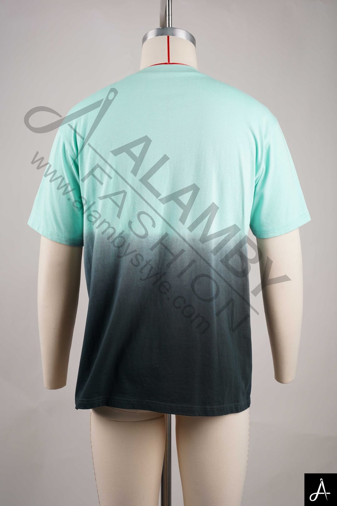 Mint to Charcoal Gradient Dip-Dye Crew Neck Streetwear T-shirt
