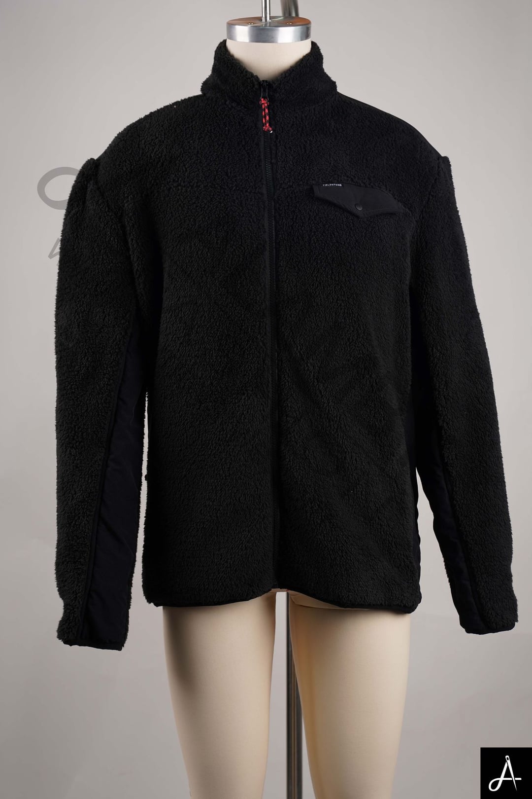 Black Stand Collar Zip-Up Sherpa Fleece Streetwear Jacket