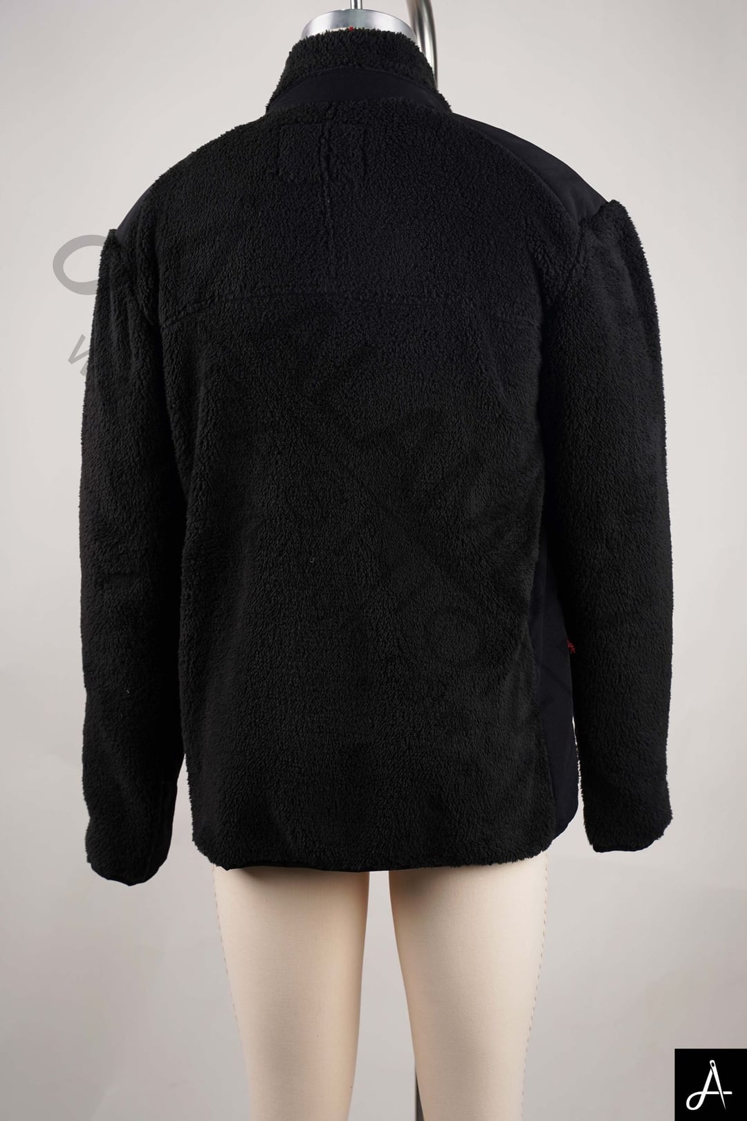 Black Stand Collar Zip-Up Sherpa Fleece Streetwear Jacket