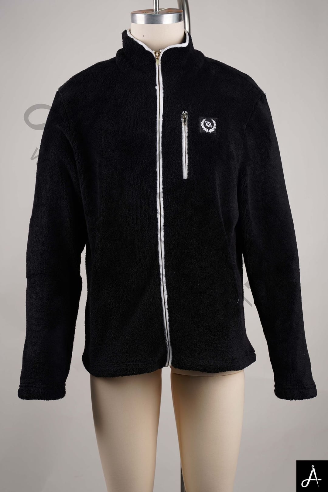 Black Stand Collar Zip-Up Sherpa Fleece Streetwear Jacket