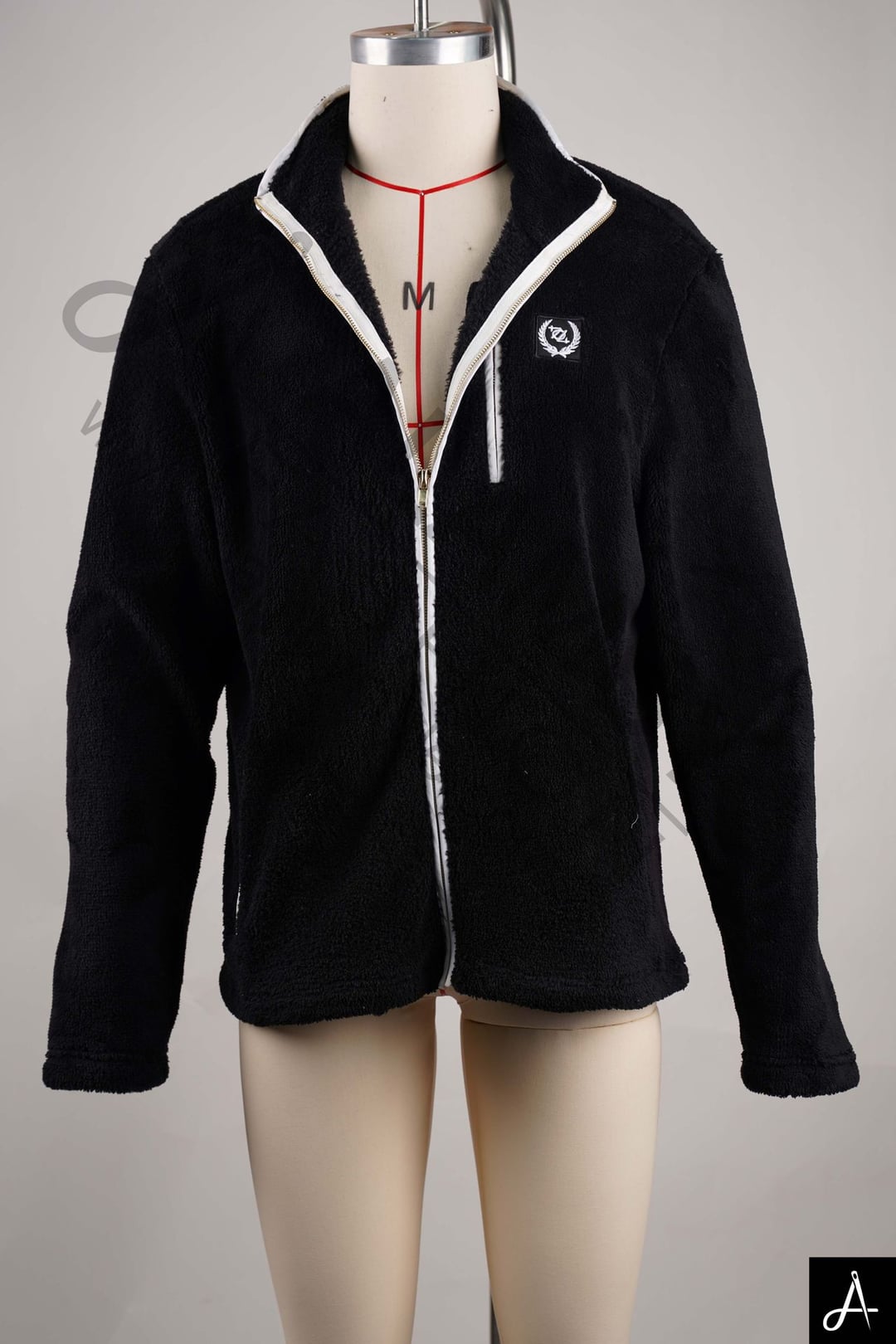 Black Stand Collar Zip-Up Sherpa Fleece Streetwear Jacket
