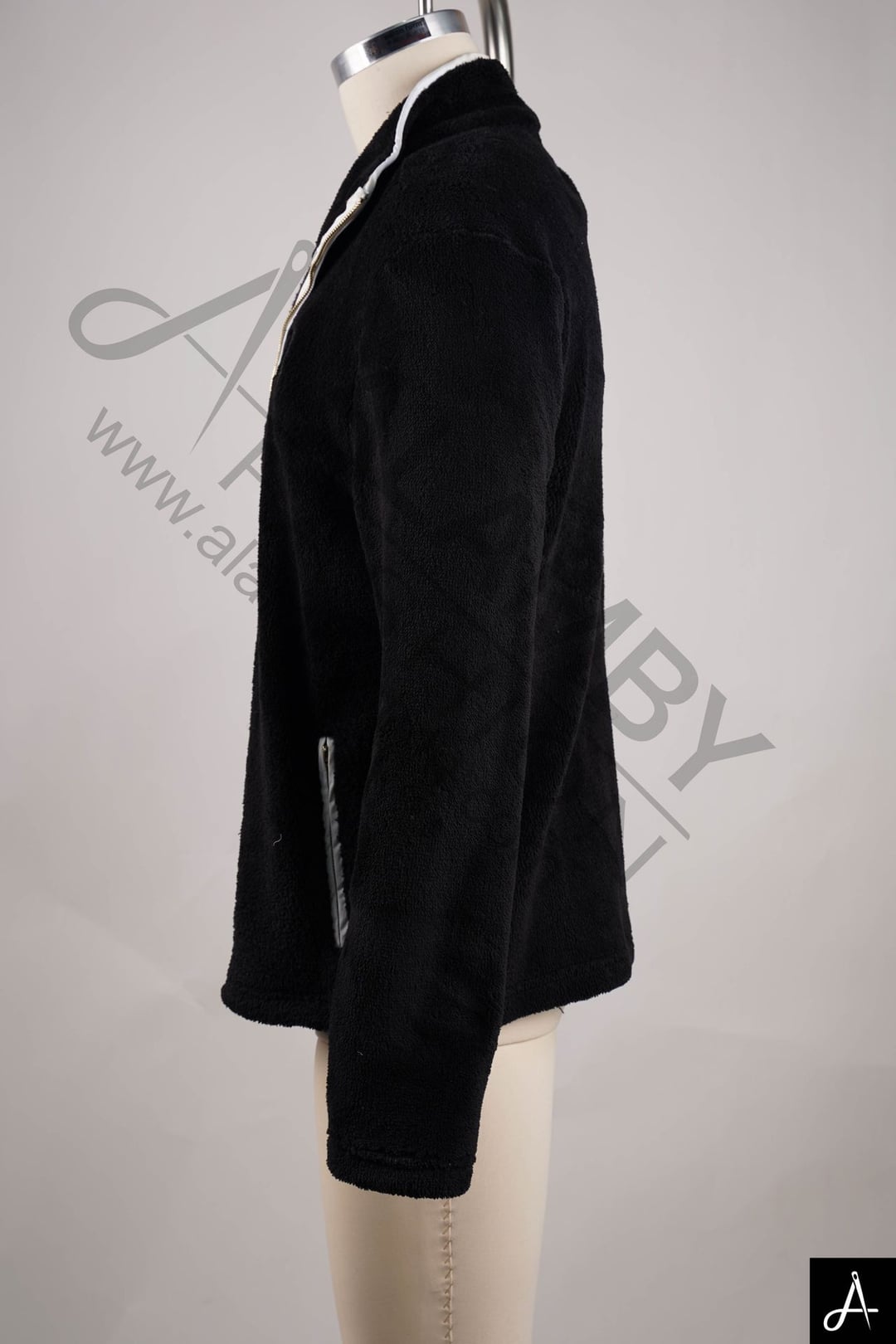 Black Stand Collar Zip-Up Sherpa Fleece Streetwear Jacket