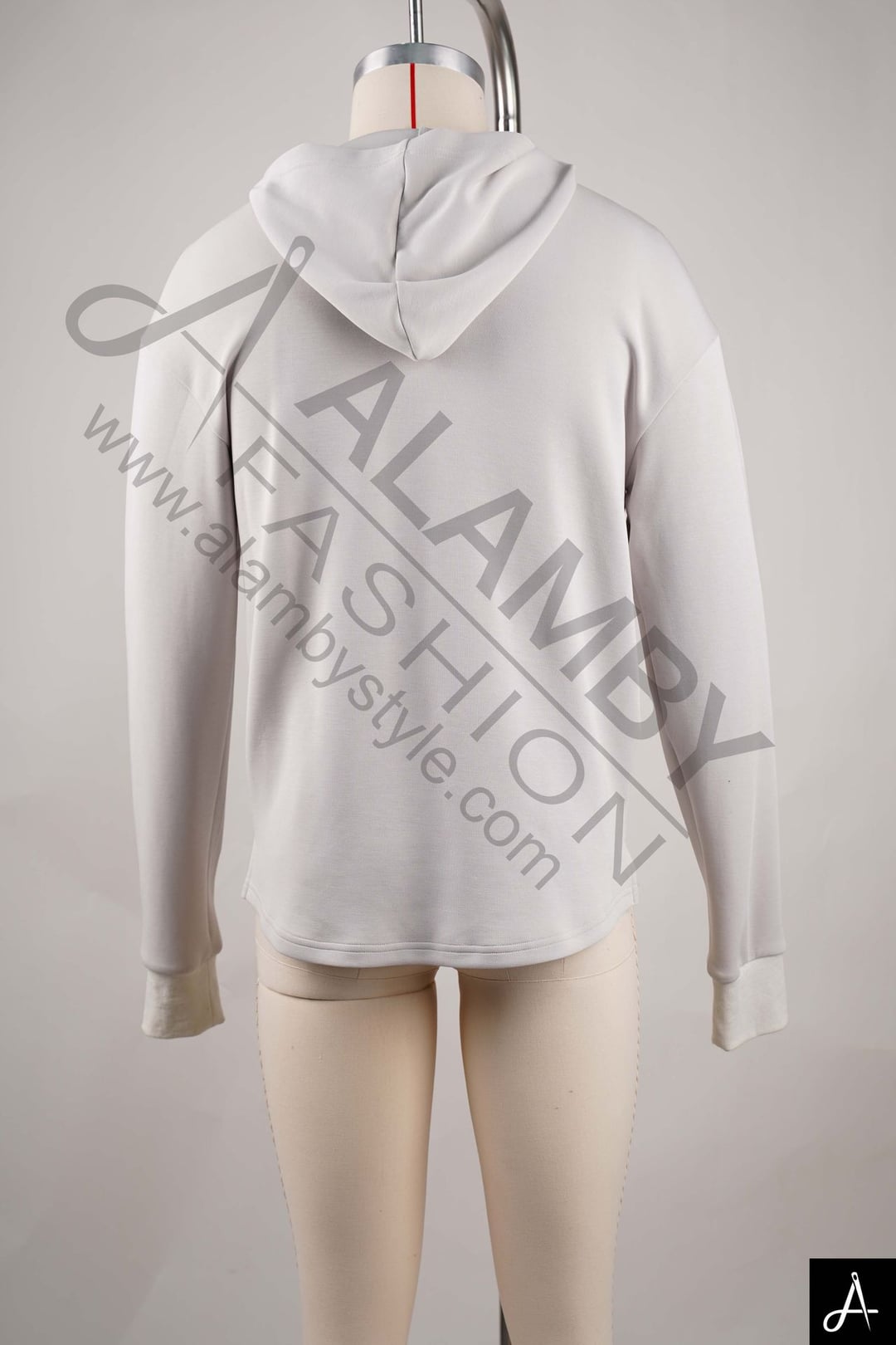 Light Grey Minimalist Hoodie with Navy Logo Print, Streetwear Style