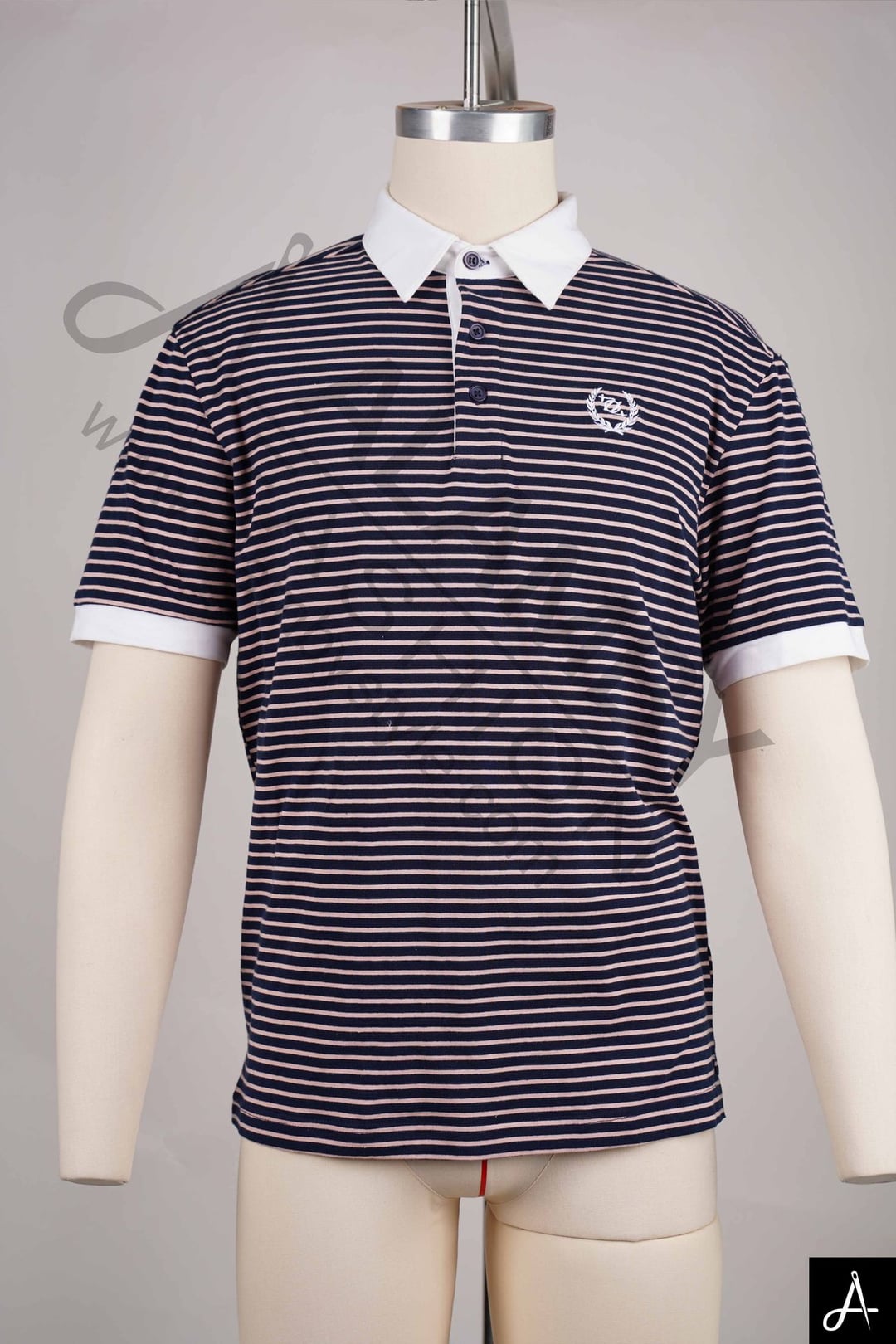 avy & Pink Striped Cotton Pique Polo Shirt with Contrast White Trim