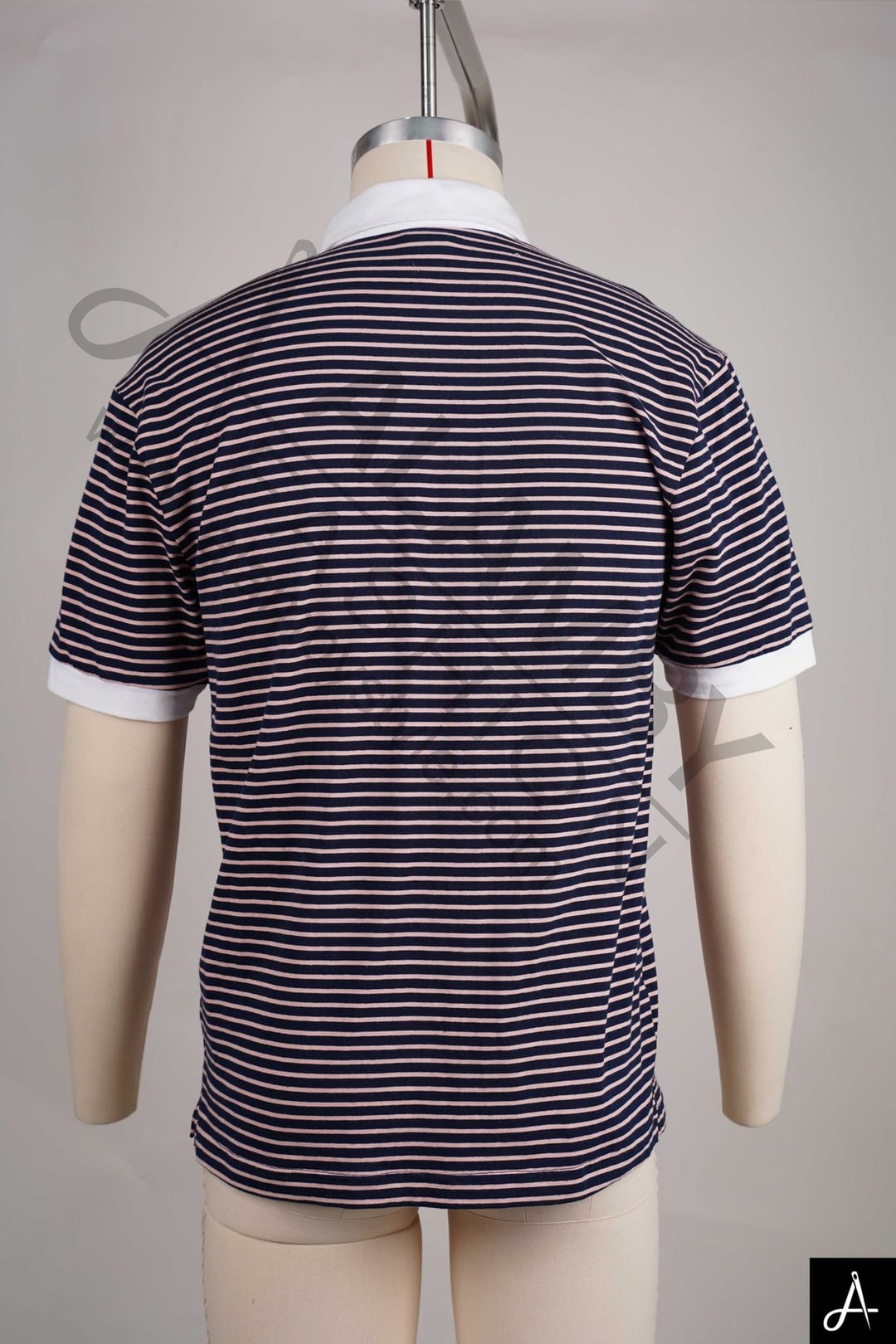 avy & Pink Striped Cotton Pique Polo Shirt with Contrast White Trim