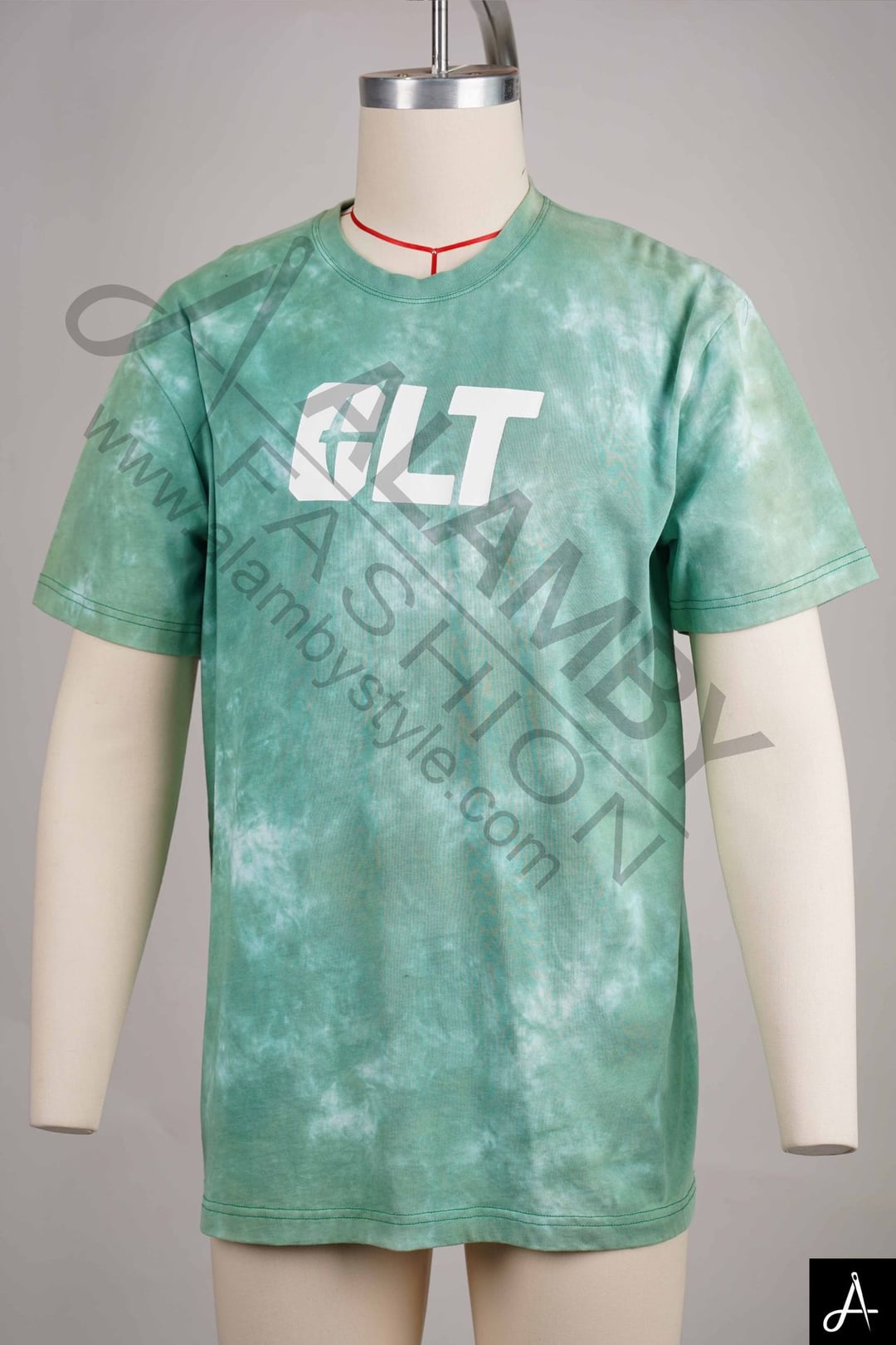 Green Tie-Dye Short Sleeve T-Shirt with Logo Print