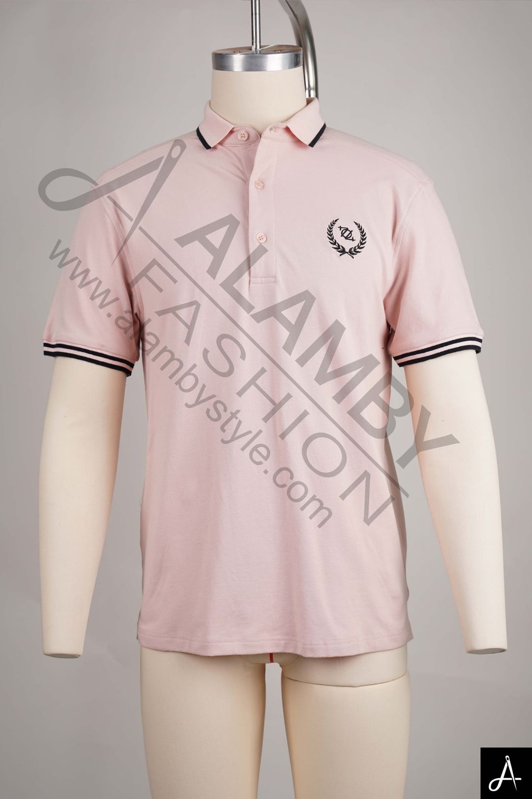 Light Pink Short Sleeve Polo Shirt with Contrast Trim & Chest Logo
