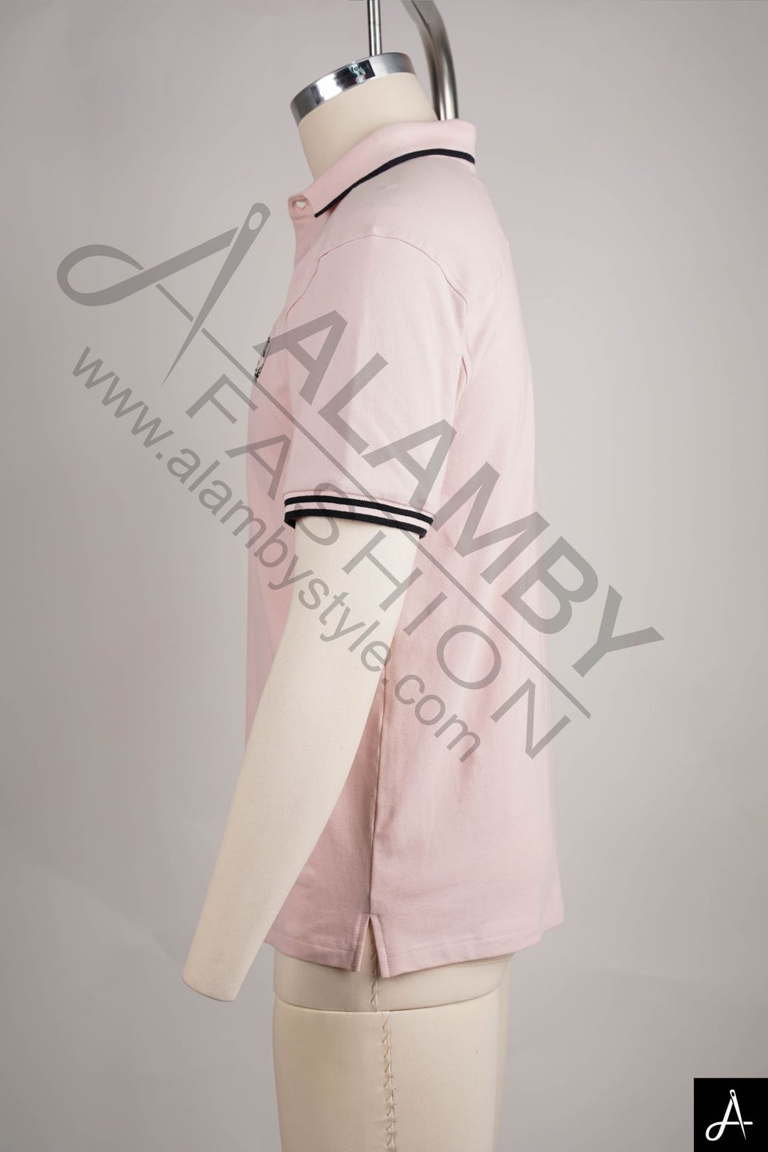 Light Pink Short Sleeve Polo Shirt with Contrast Trim & Chest Logo