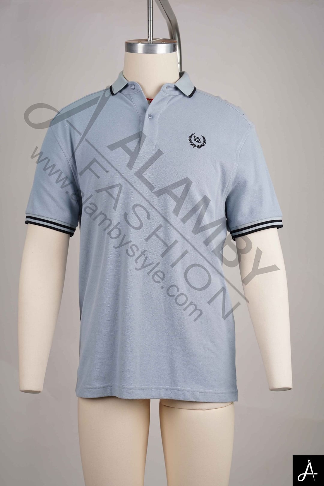 Light Blue Short Sleeve Polo Shirt with Contrast Trim & Chest Logo