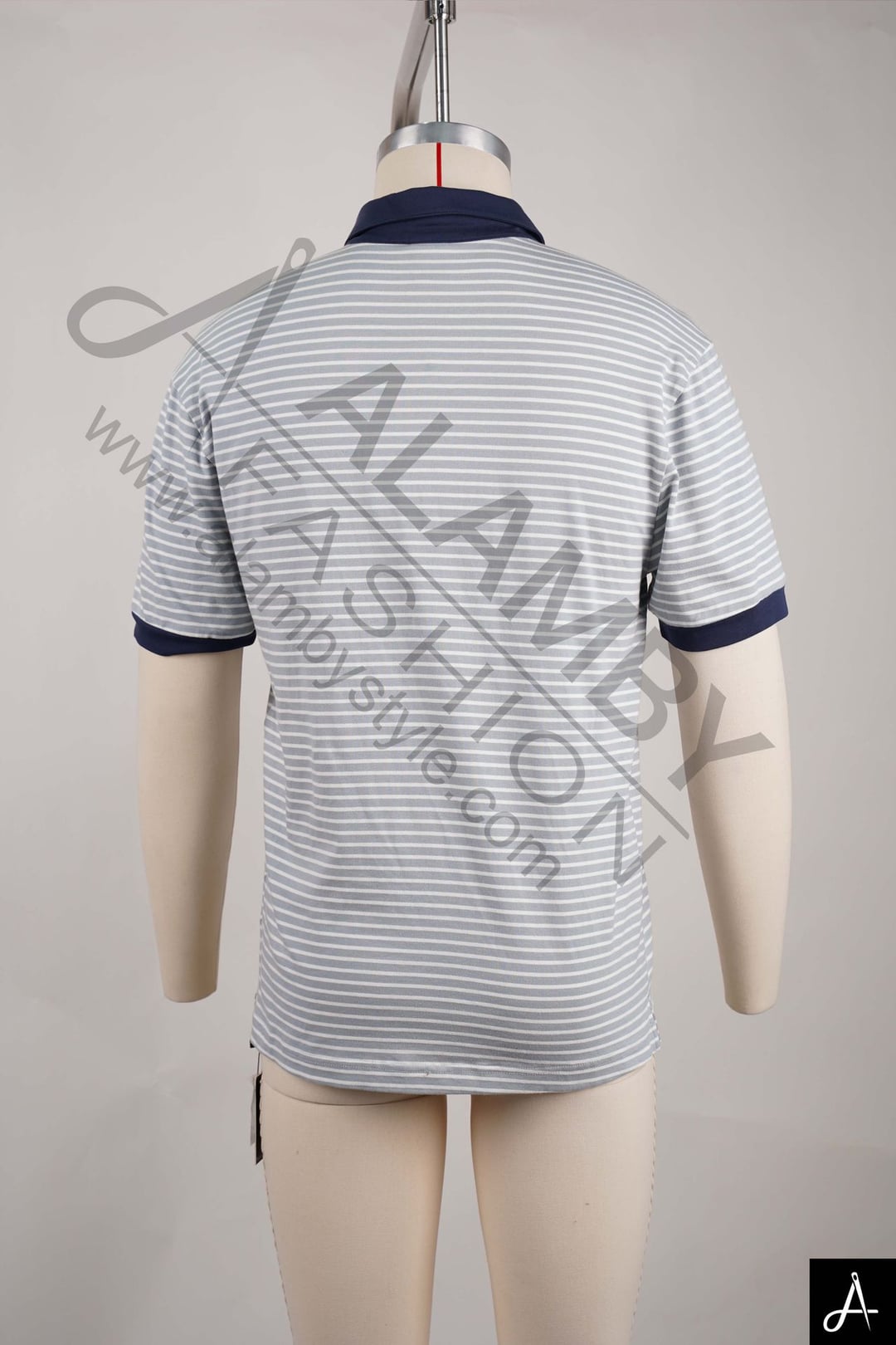 Light Grey Short Sleeve Polo Shirt with Navy Trim & Chest Logo