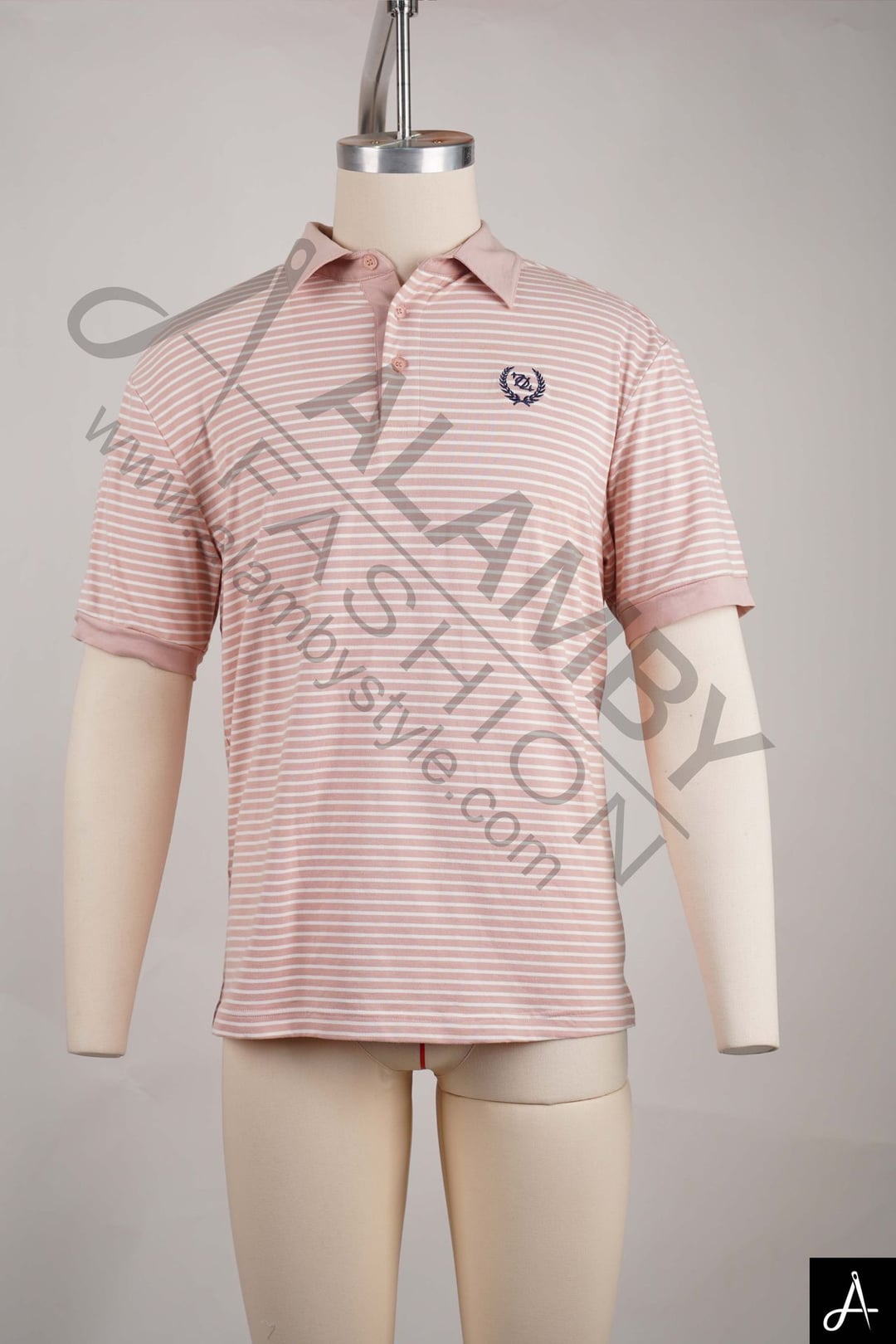 Light Pink Short Sleeve Polo Shirt with Contrast Trim & Chest Logo