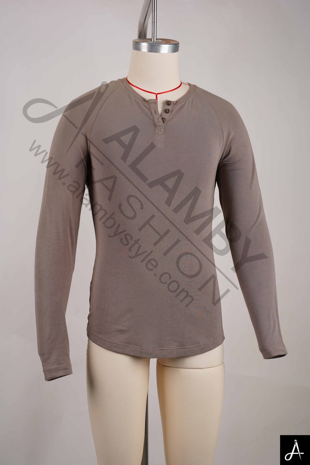 Brown Long Sleeve Henley T-Shirt