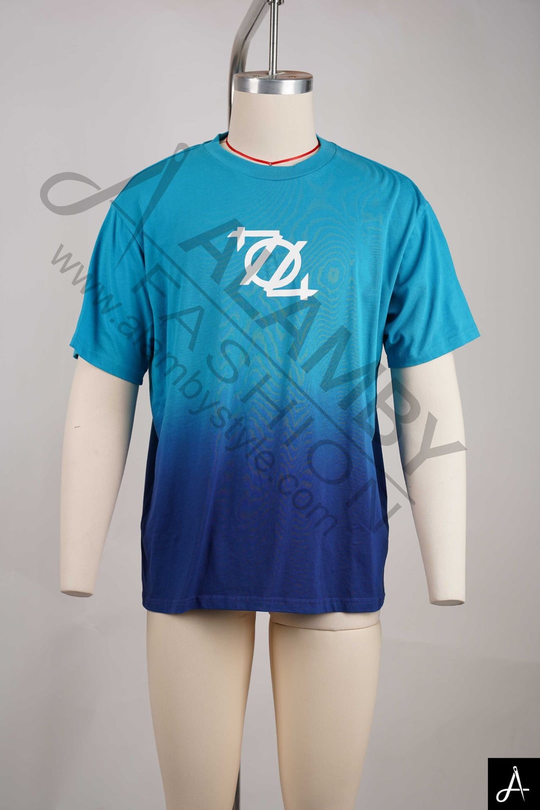 Teal to Navy Gradient Short Sleeve T-Shirt with Chest Logo