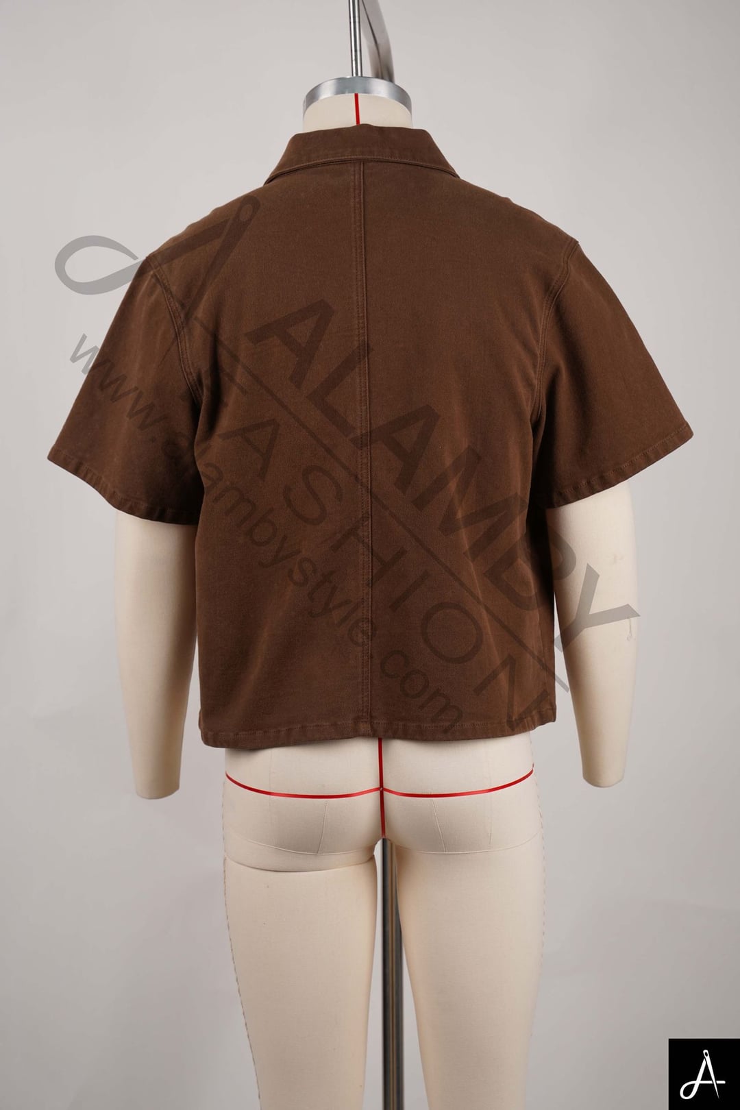 Vintage Brown Embroidered Short-Sleeve Zip-Up Shirt 
