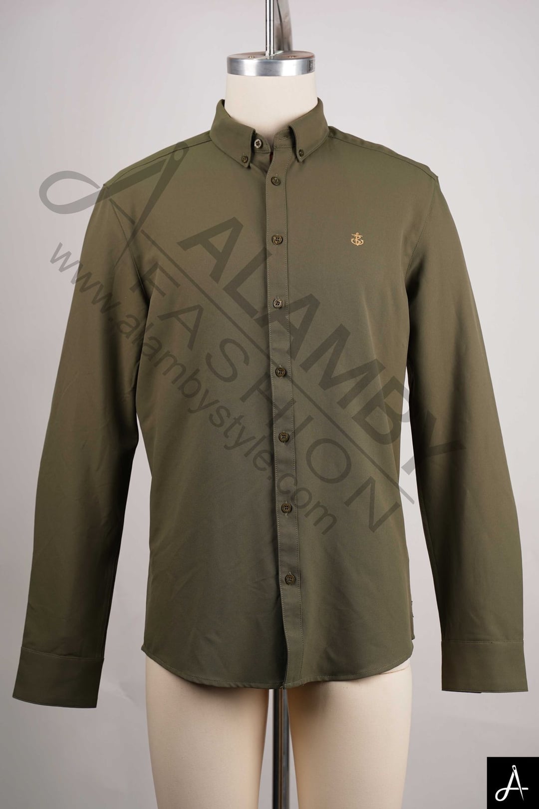 Olive Green Long Sleeve Button-Down Shirt