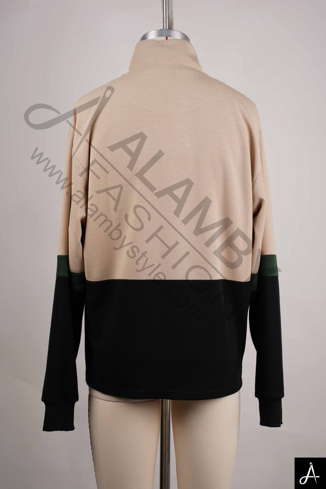 Beige & Black Color Block Half-Zip Sweatshirt