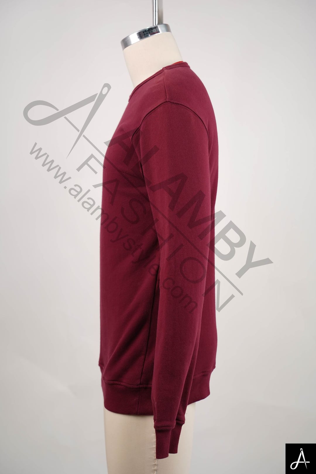 Burgundy Crew Neck Knit Sweater with Chest Embroidery