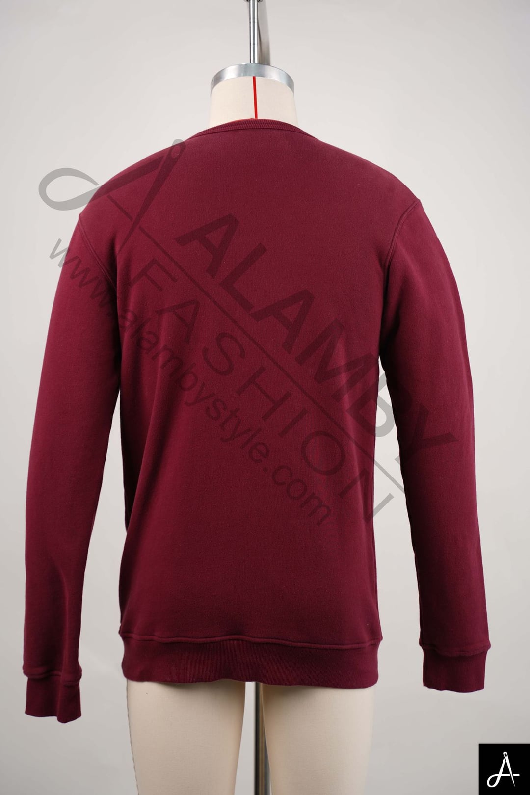 Burgundy Crew Neck Knit Sweater with Chest Embroidery
