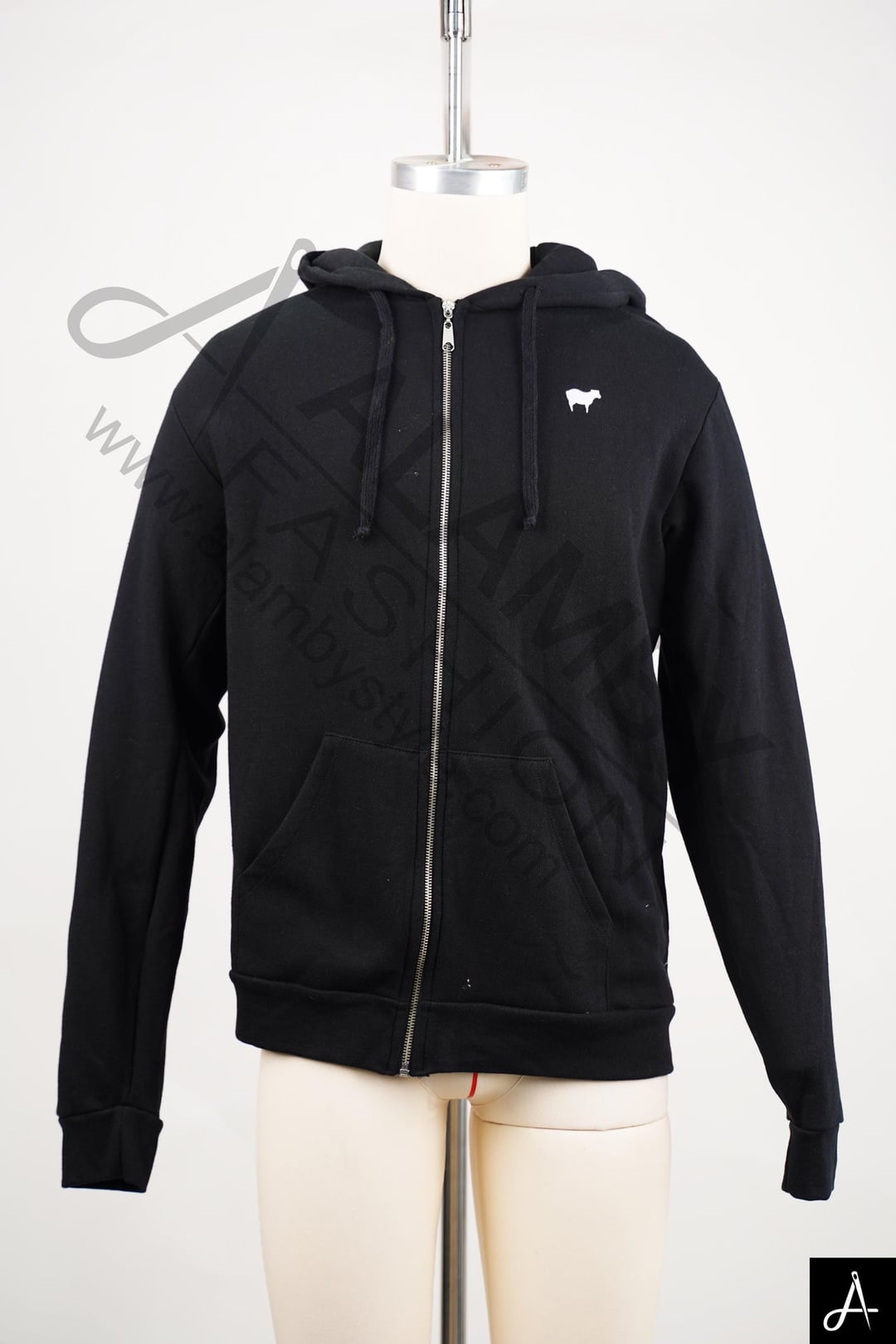 Black Full-Zip Hoodie with Small Logo