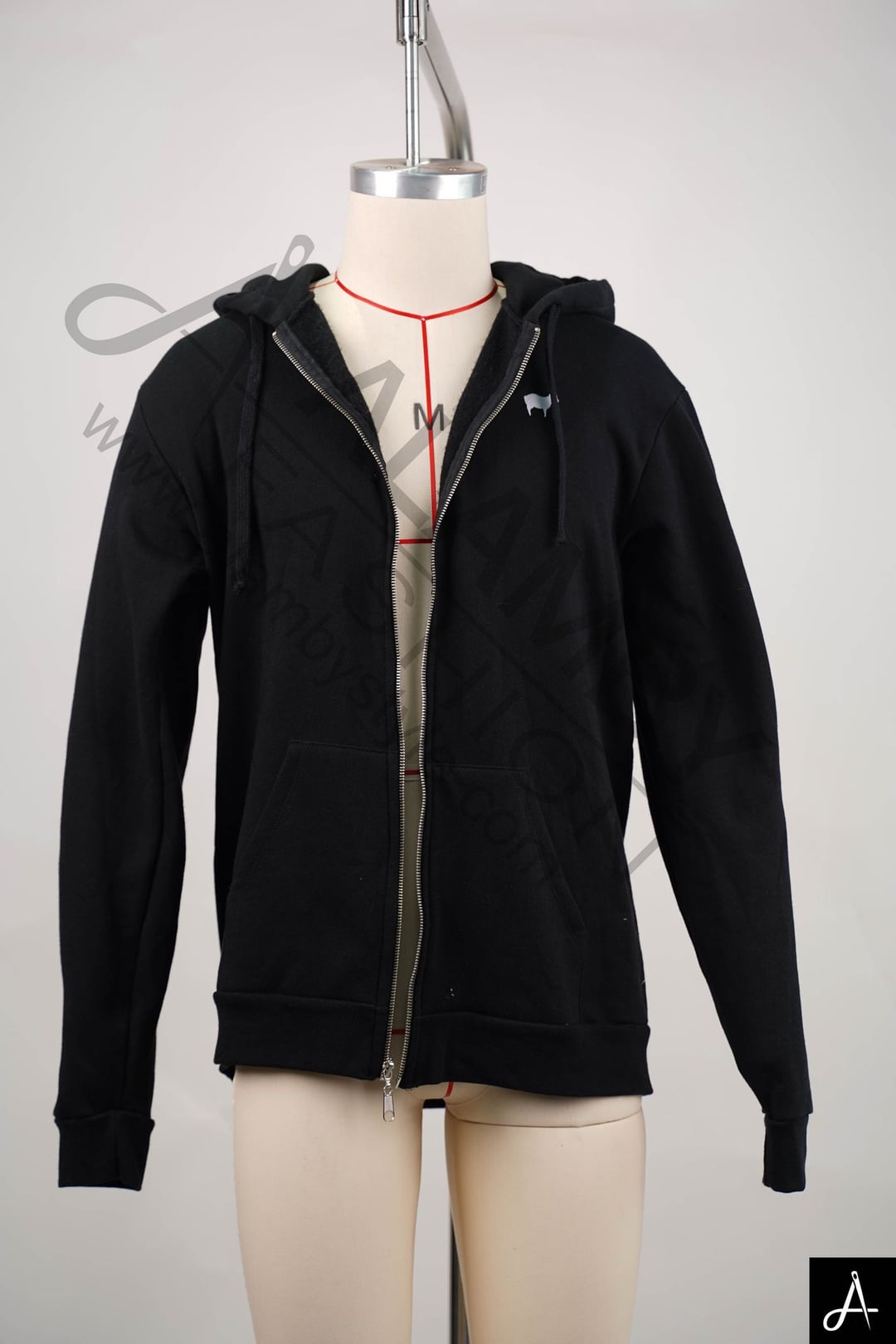 Black Full-Zip Hoodie with Small Logo