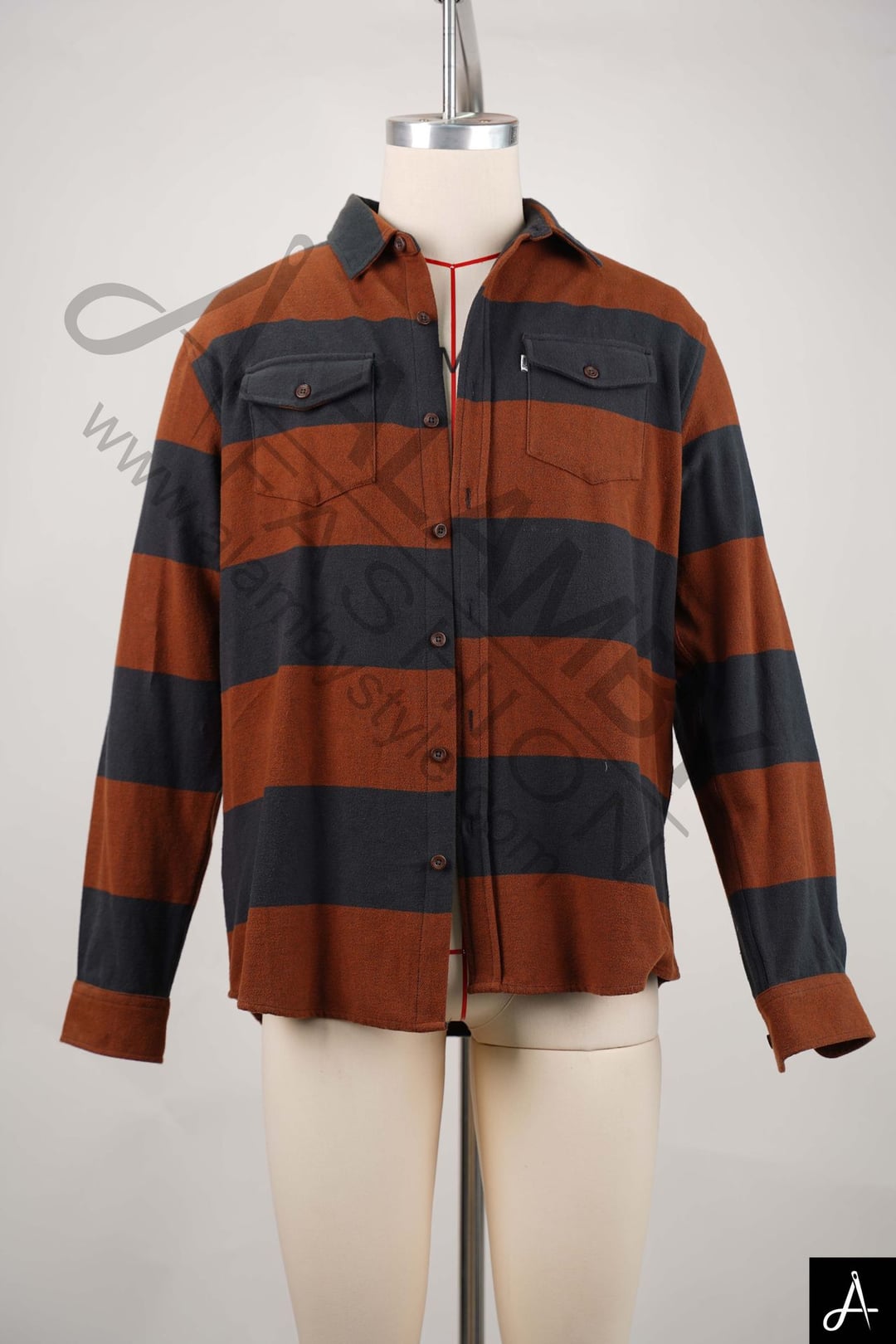 Brown & Black Horizontal Stripe Long Sleeve Flannel Shirt
