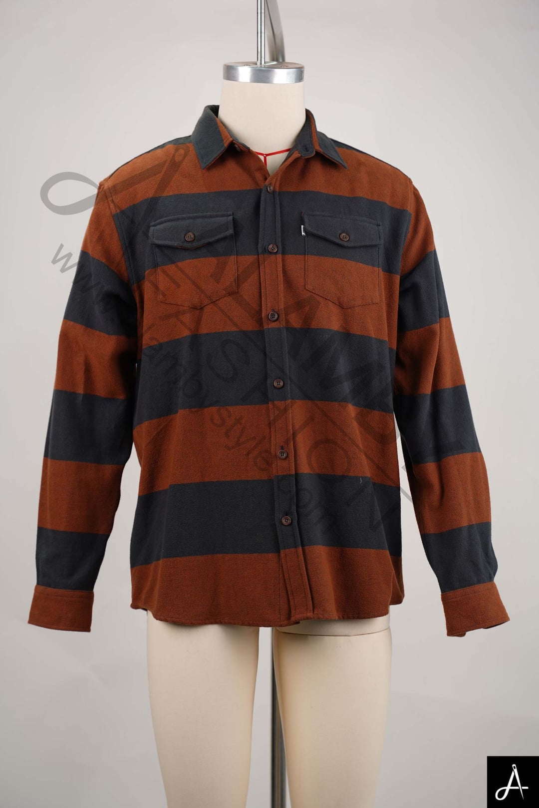 Brown & Black Horizontal Stripe Long Sleeve Flannel Shirt