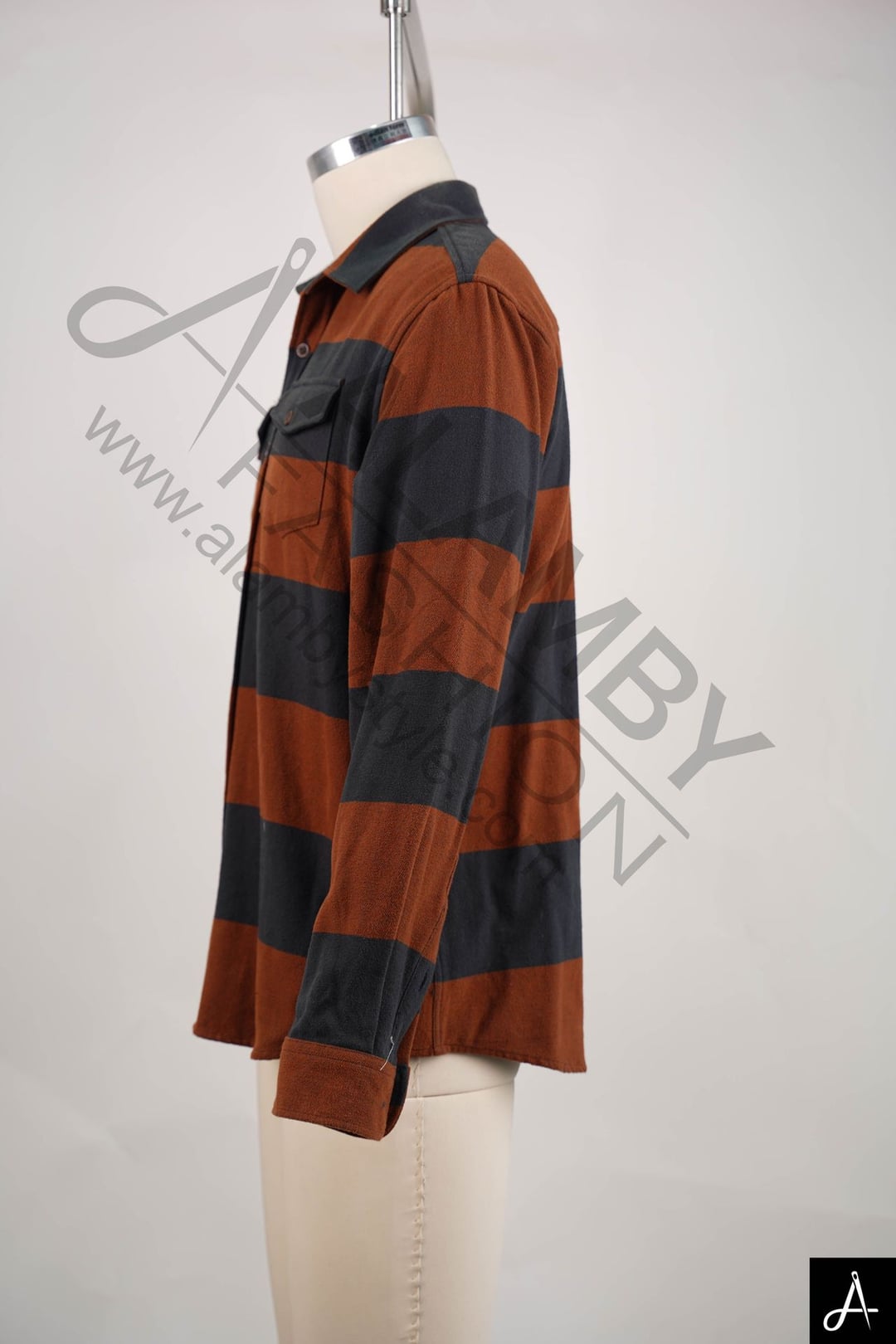 Brown & Black Horizontal Stripe Long Sleeve Flannel Shirt