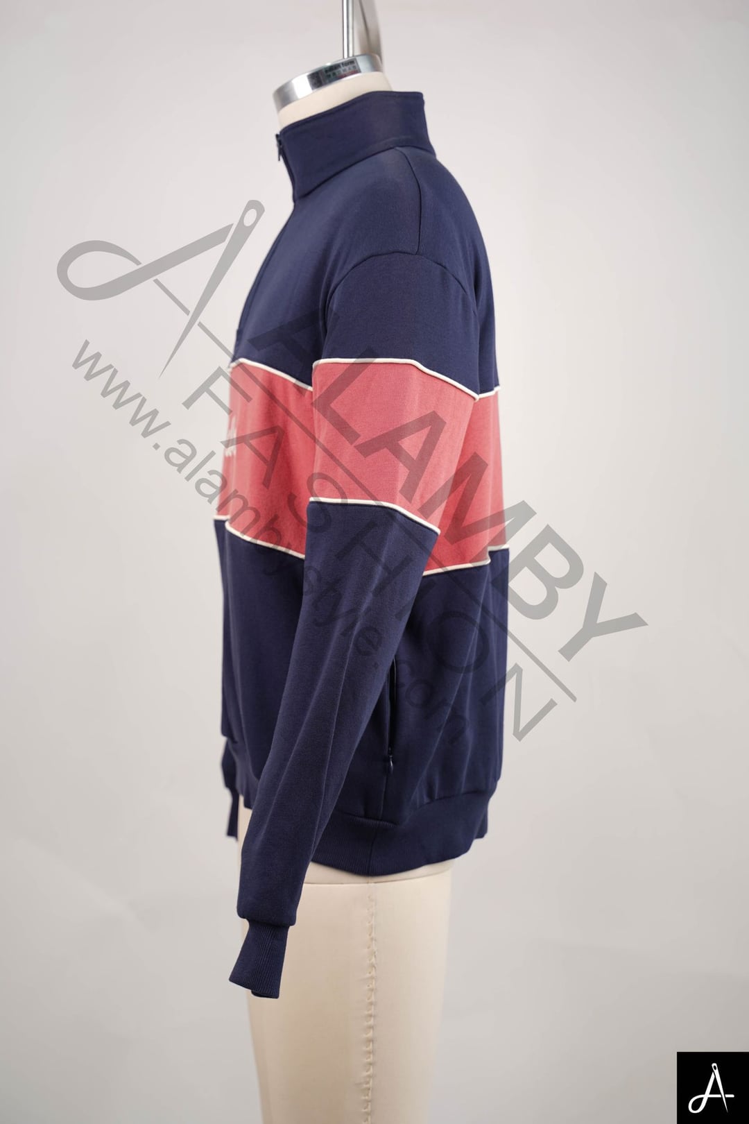 Navy & Coral Color Block Half-Zip Sweatshirt