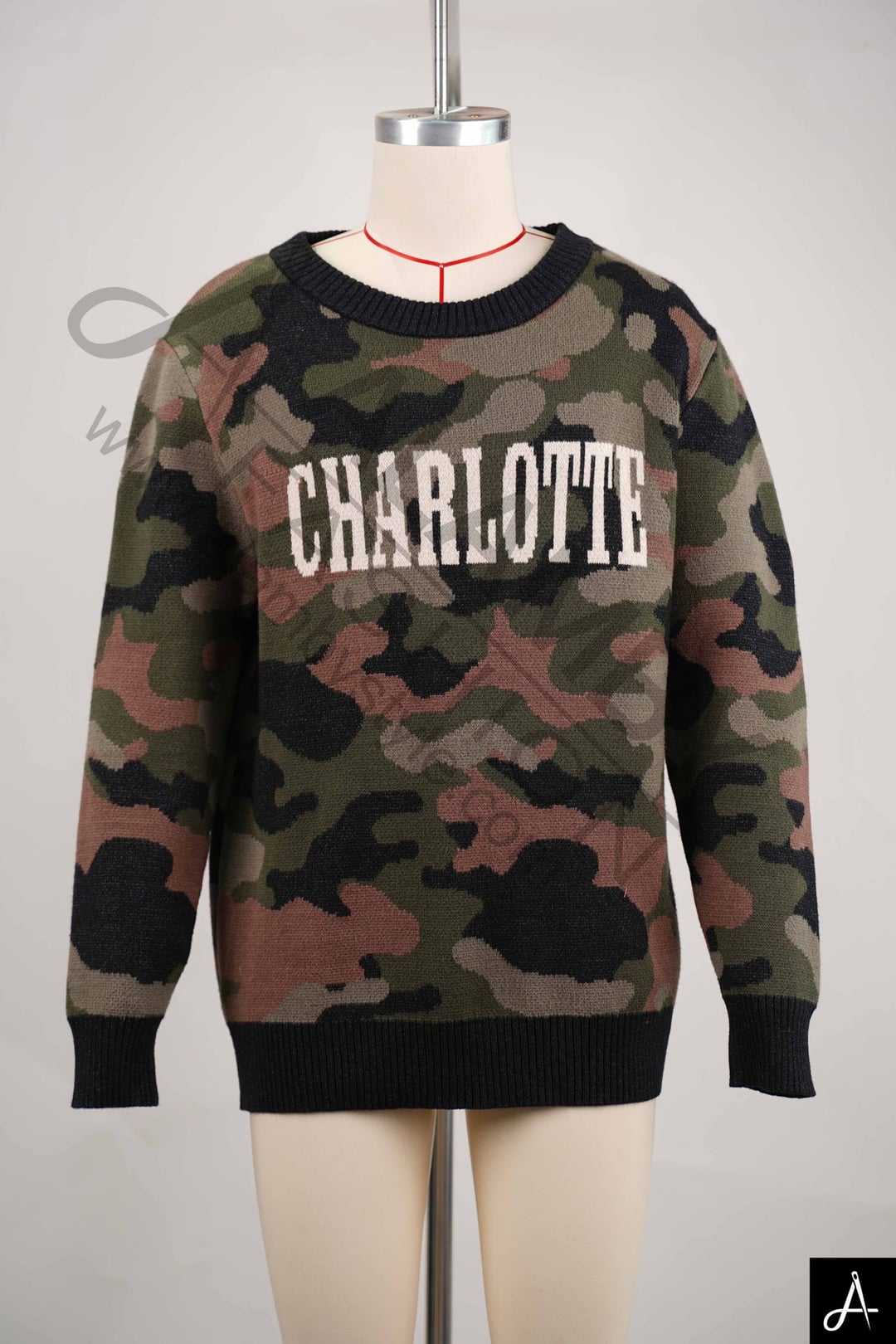 Camouflage Crew Neck Sweatshirt with "CHARLOTTE" Print