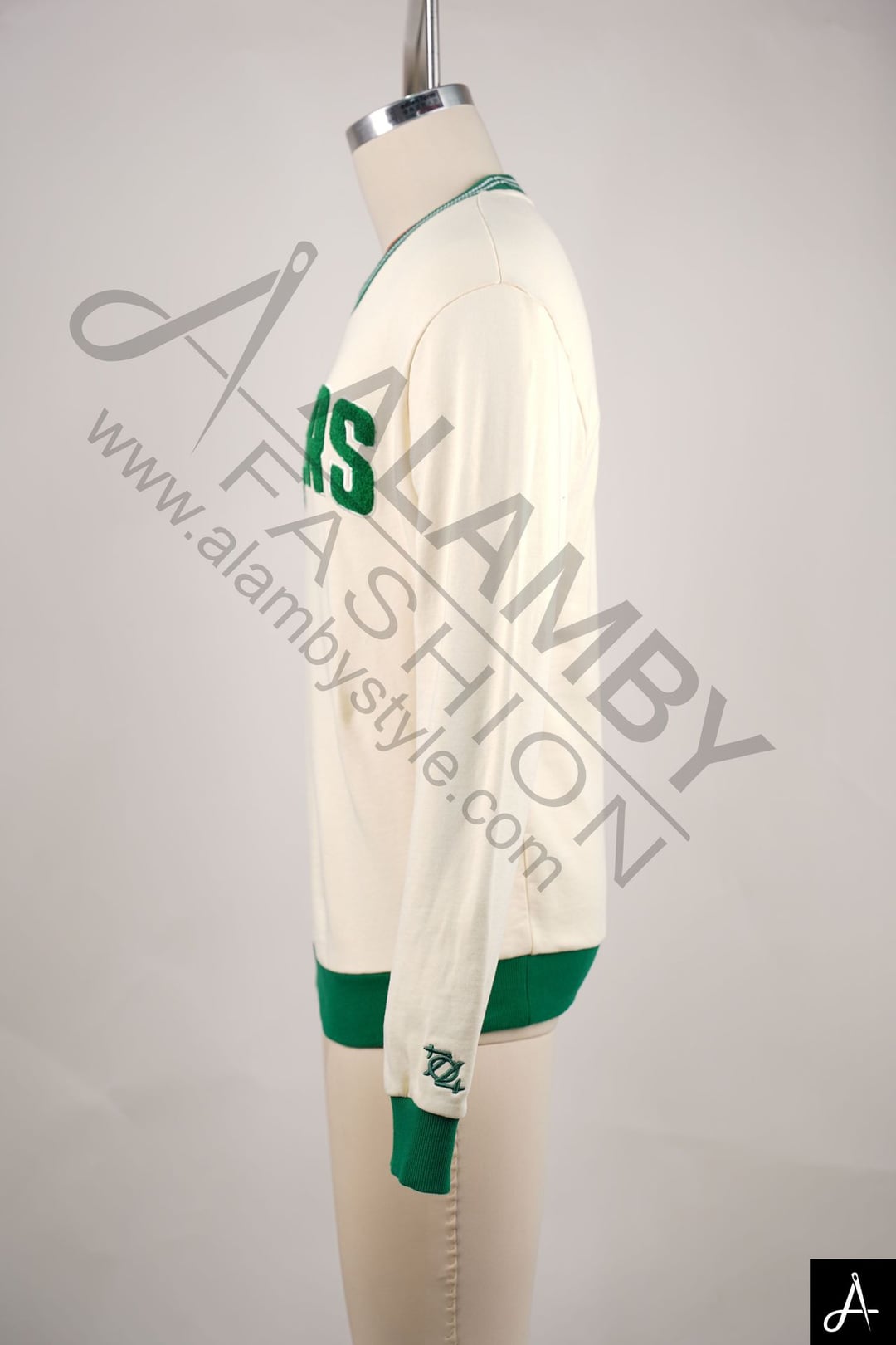 Cream Crewneck Sweatshirt with Green Trim