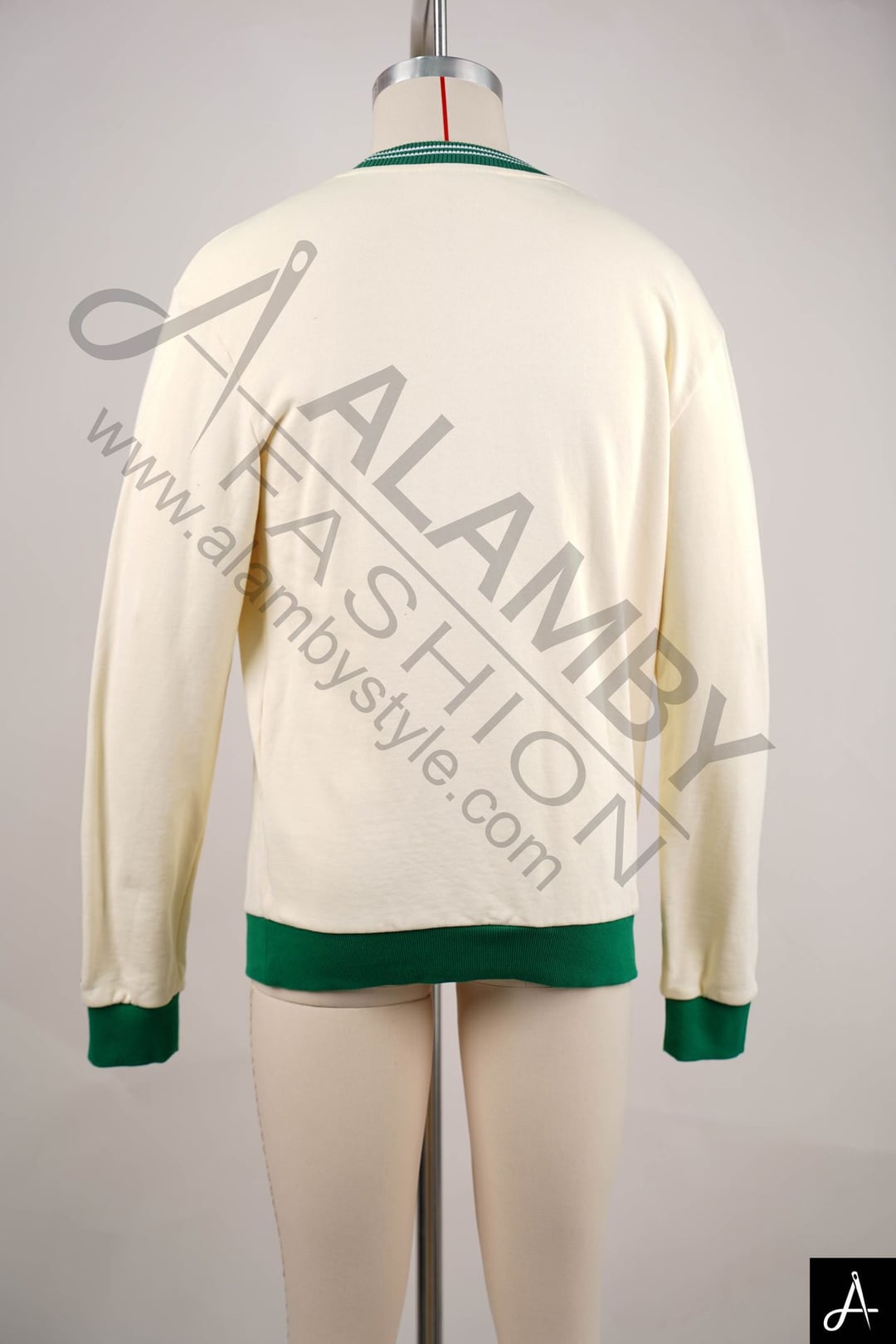 Cream Crewneck Sweatshirt with Green Trim