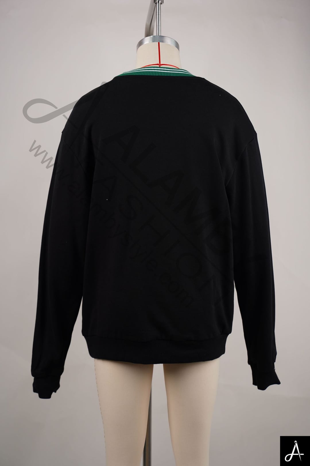 Black Crewneck Sweatshirt with Green Trim