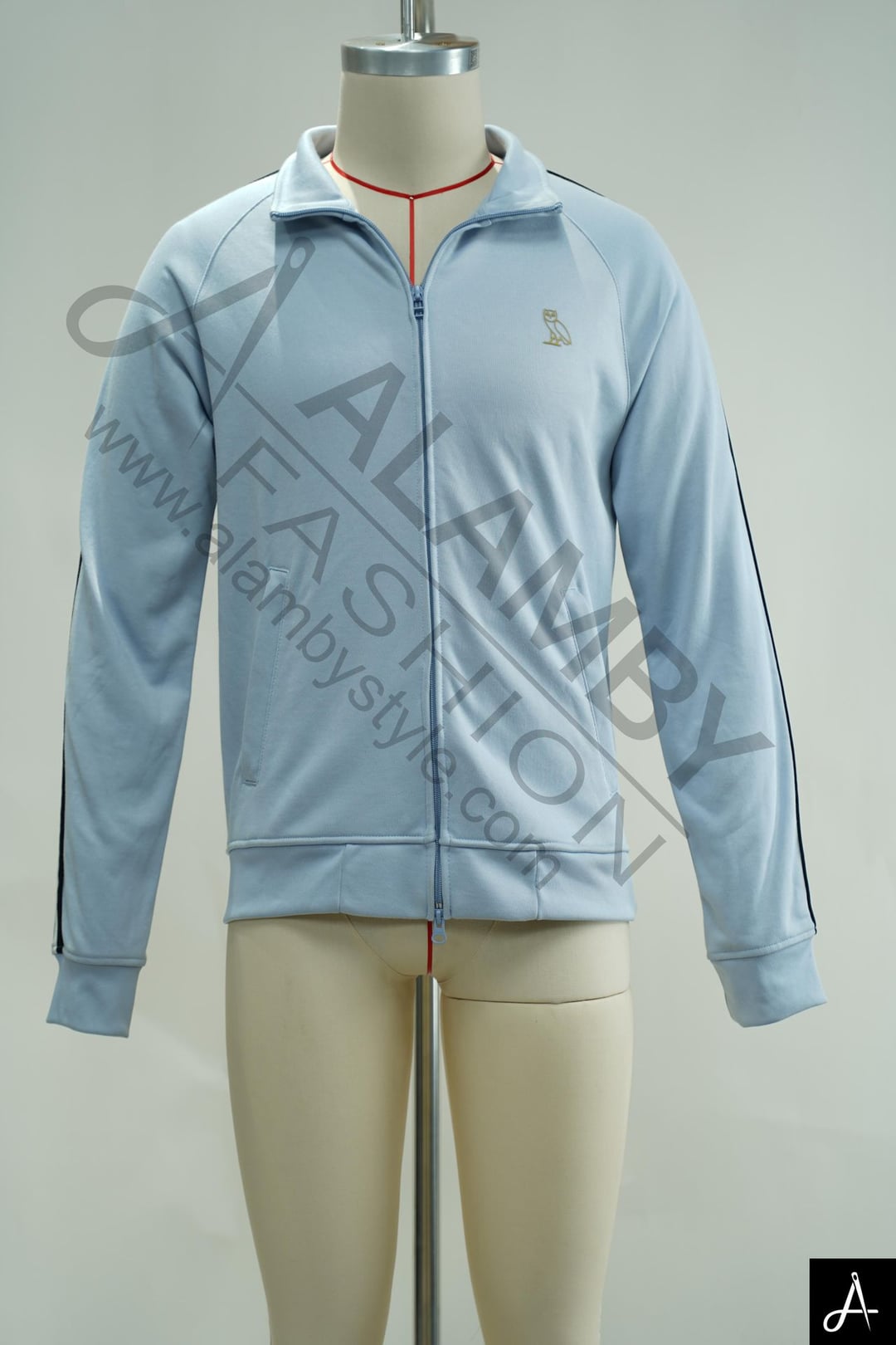 Men's Light Blue Zip‑Up Stand Collar Track Jacket With Small Embroidered Logo