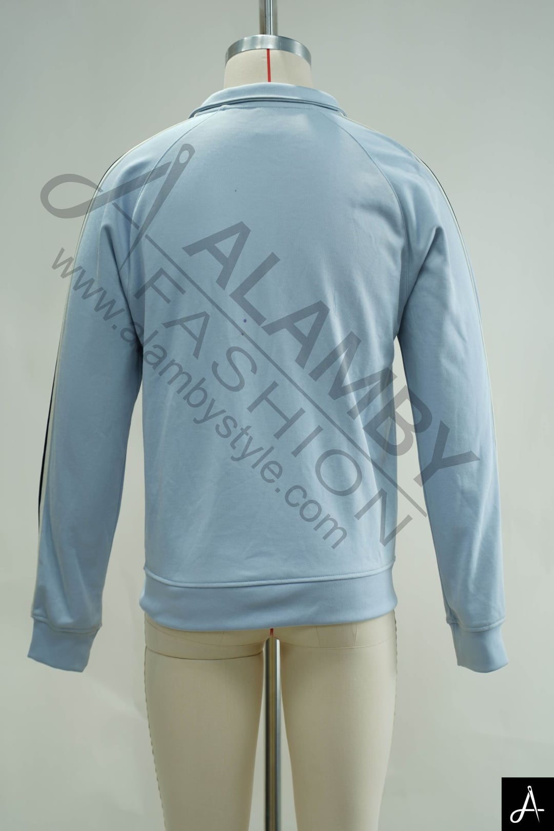 Men's Light Blue Zip‑Up Stand Collar Track Jacket With Small Embroidered Logo