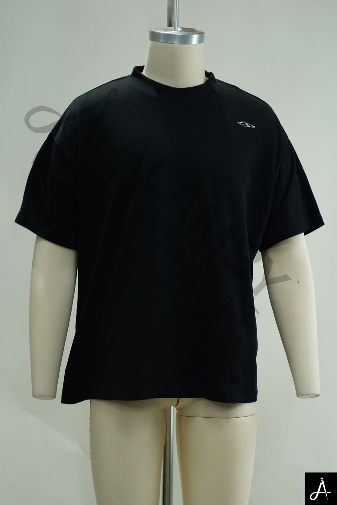 Men's Black Half‑High Neck Oversized Short‑Sleeve T‑Shirt With Small Embroidered Logo