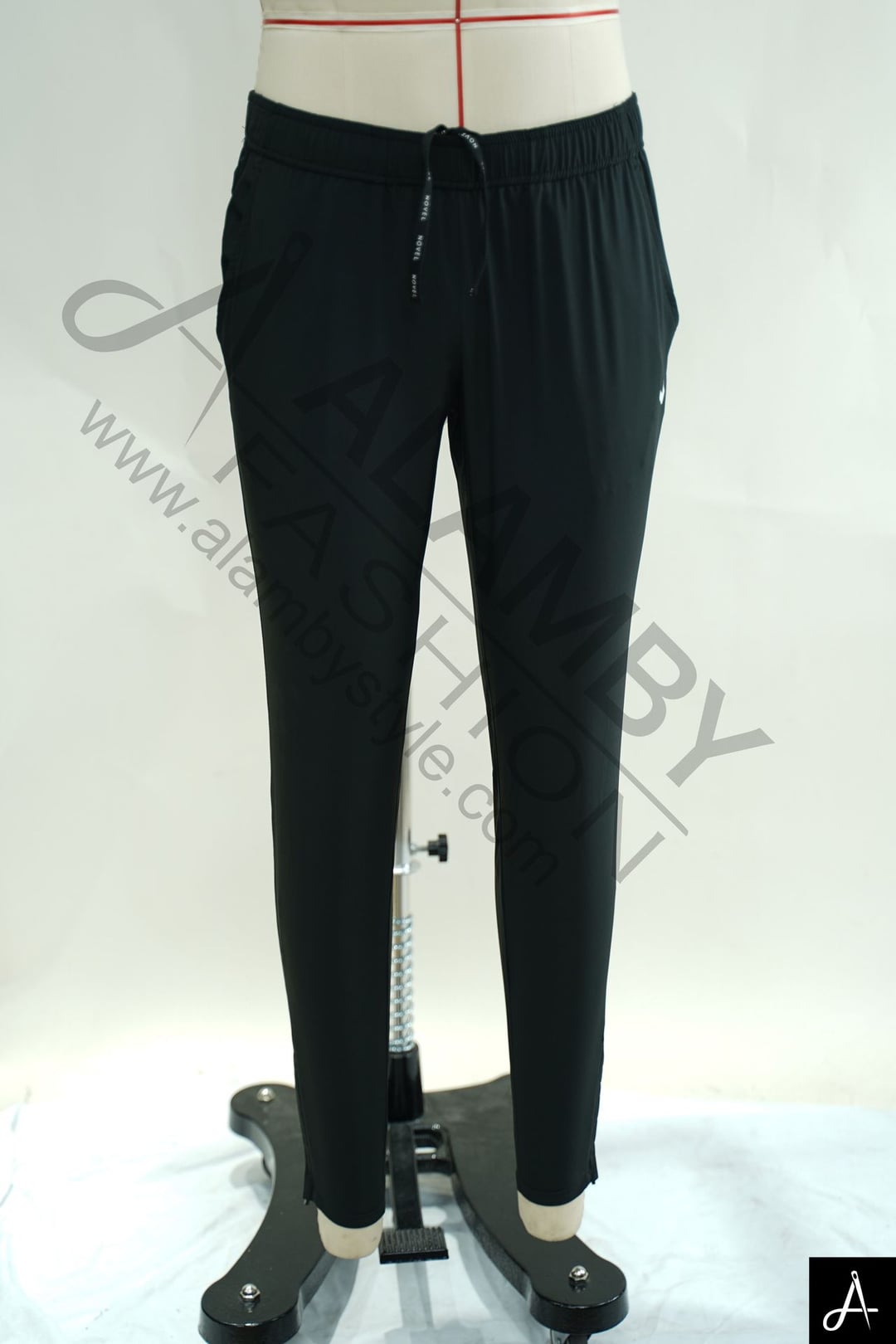 Men's Black Drawstring Quick‑Dry Sports Slim‑Fit Long Pants With Small Logo