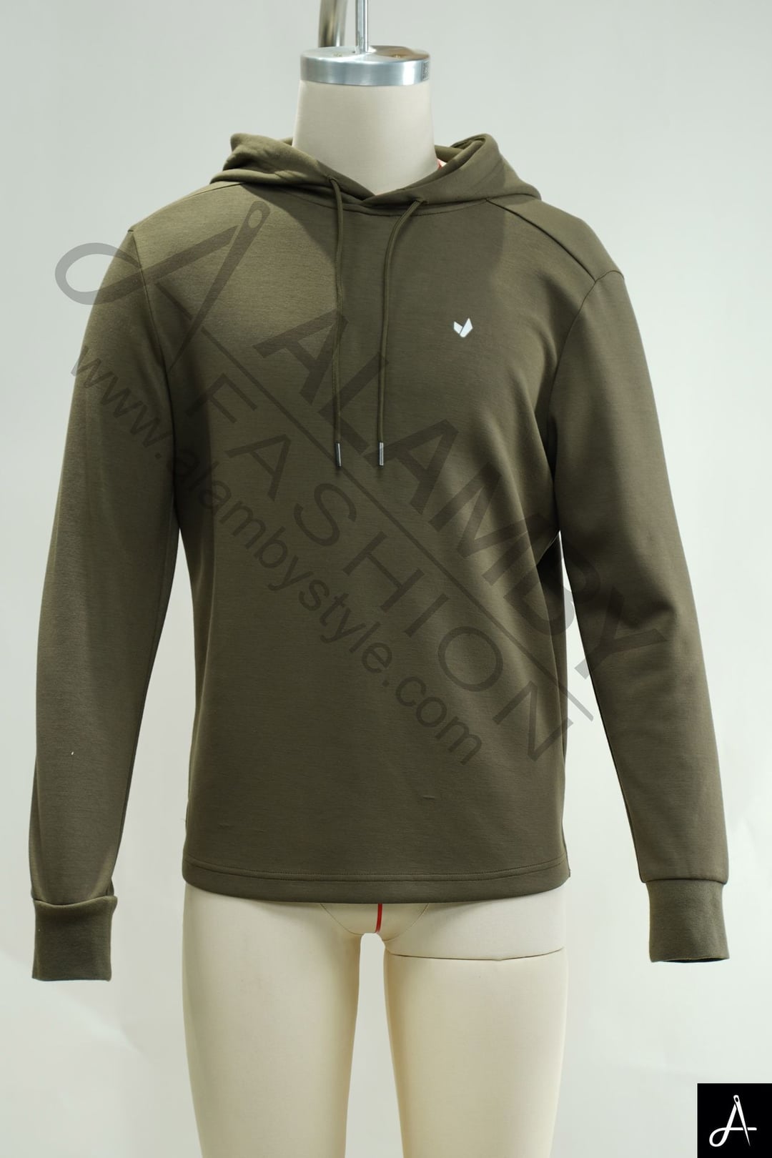 Men's Olive Green Pullover Long‑Sleeve Hoodie With Small Chest Embroidered Logo